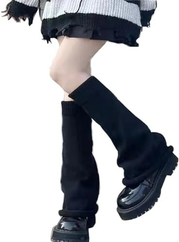 LERTREEUK Gestrickte Beinstulpen Gyaru Gothic Punk Kniestrümpfe Sport Yoga Thermo Legwarmers Stiefel Stulpe Wärmer für Frauen Mädchen (Schwarz)