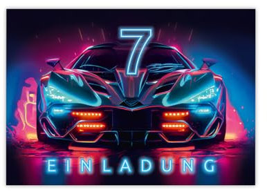 Minkocards 12 Einladungskarten zum 7. Kindergeburtstag Junge Auto Rennauto Einladungen siebte Jungsgeburtstag Rennwagen