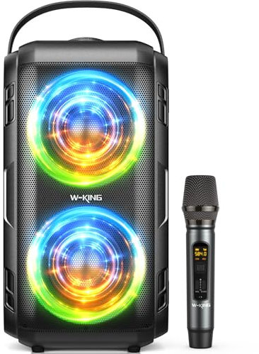 W-KING Cassa Bluetooth Potente Portatile con Microfono Wireless/2 Drivers Full-range-Super Bass, Altoparlante Bluetooth Speaker per da 80W con luci, Suono 105dB, IPX5, 24H, U-Disk, Scheda TF, AUX, EQ