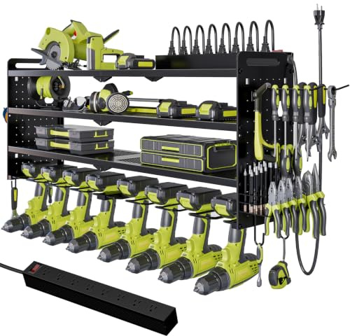 NattyDot - Tool Organizer with Charging Station, Wireless Tool Organiser, 8 Drill Holders, 4-Layer Storage Rack for Organization