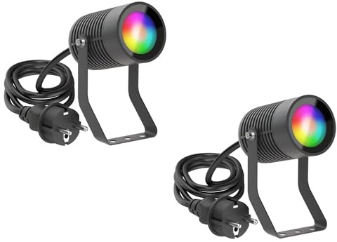 ledscom.de 2x Gartenstrahler SHINGA für außen, IP65, Stecker, anthrazit, inkl. GU10 RGB Lampe, smart, 473lm, warmweiß - kaltweiß