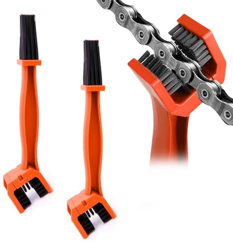 Ziciner 2 PCS Motorcycle Bicycle Chain Brush, Chain & Wheel Cleaning Tool, Crankset Chain & Gears Cleaner, Bicycle Chain Washer for Mountain Bike Motorcycle Chain (Orange)