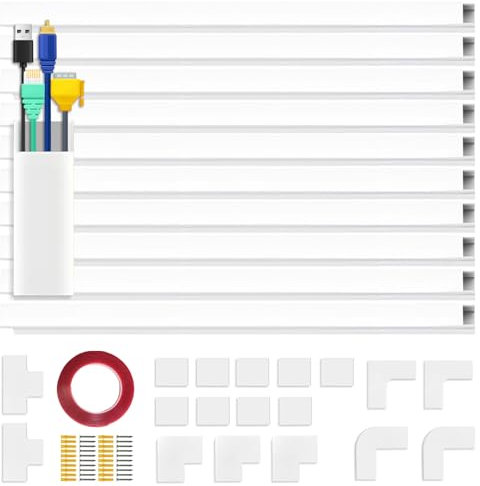 Kabelkanal Weiß Selbstklebend 4M(10PCS x L400mm*B30mm*H15mm), PVC Kabel Verstecken, Kabelschacht Wand, überstreichbarer zuschneidbarer kabelleiste, Kabelkanäle Drahtversteck für Haushalt Büro