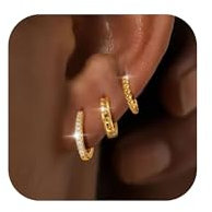 ZHESHY 3 Paar Silber 925/Gold Ohrringe Damen 14K Vergoldet Klein Ohrstecker Set mit Zirkonia Stapelbar Wasserfest Stecker Hypoallergene Goldene Creolen Ohrringe Für Mädchen Frauen Mehrere Piercings