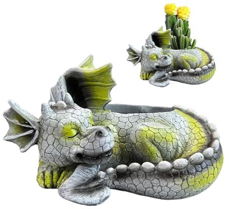 Dragon Flower Pot, Dragon Plant Pot Ornament, Decorative Dragon Plant Pot, Outdoor Resin Garden Sculpture, Weather-Resistant for Garden Sleeping Dragon Planter Pot, Figurines Animal Sculpture