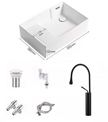 CLARISSABEL Lavabo de baño Lavabo de Encimera Lavabo de Mesa de cerámica nórdica, Drenaje de Esquina Lateral, Lavadora, balcón, Lavabo for el hogar, Piscina con Lavabo(B)