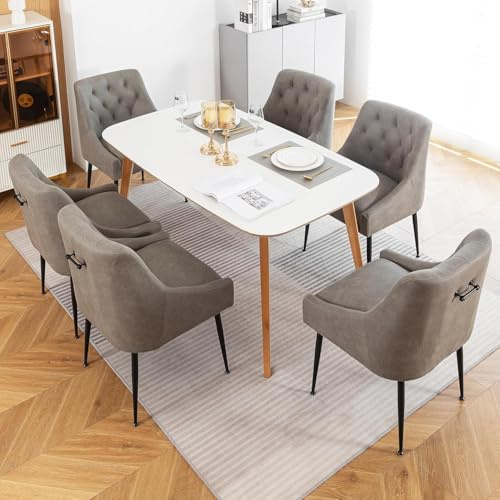 LONXIU Esszimmerstühle 6er Set mit 13 cm Kissen und Rückseitiger Hebel, Metallbeinen, Küchenstuhl Modern Design, für Küche Esszimmer, Wohnzimmer, Schlafzimmer (grau)