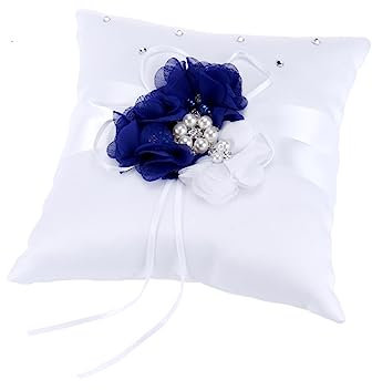 SECFOU Kissen Ring Blumen Hochzeit 20x20cm Perlen Verziert Für Zeremonie Leicht