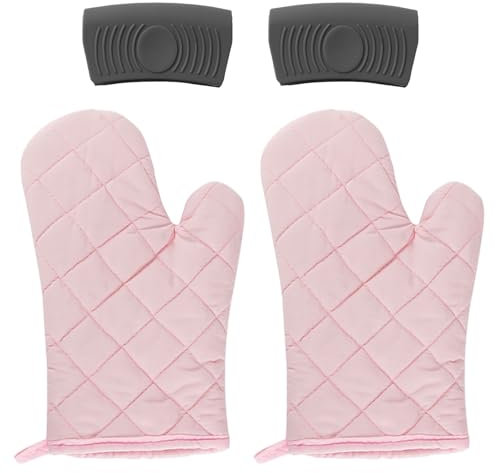 2Pcs Oven Mitts and 2Pcs Pot Handle Insulators, Oven Gloves, Non-Slip Gloves, Heat-Resistant Cotton Gloves, Baking Accessories, Kitchen Tools