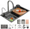 KOOGIMDDR Fregadero de cocina rectangular de acero inoxidable, 68 x 45 cm, con cascada, drenaje izquierdo, fregadero de cocina con orificio para grifo y rebosadero, sifón, fregadero de bar