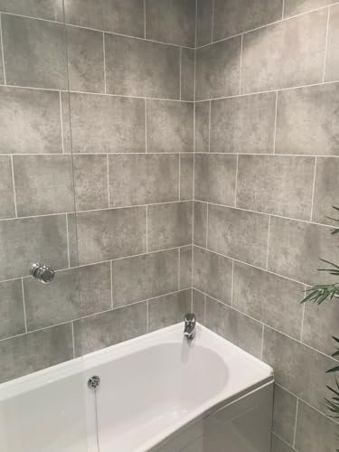 DBS Bathrooms Grey Brick Grout Line Tile Effect PVC Bathroom Wall Panels, Shower Wet Wall, Kitchen Cladding (4 Panels)