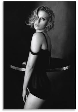 LAIRIBA Poster Female Star Scarlett_Johansson, Schwarz und Weiß, geeignet für Zuhause, Zimmer, Dekoration, Geschenke, 60 x 90 cm