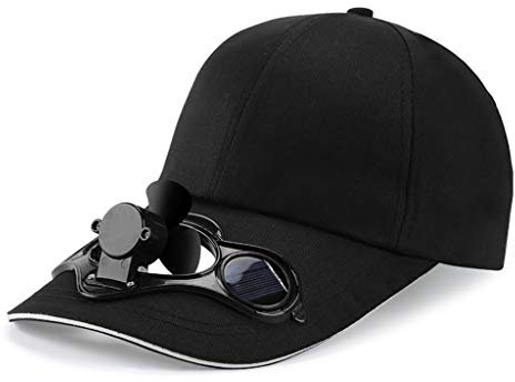 Baseballkappe mit niedrigem Profil, Baumwolle, einfarbig, Sonnenschutz, Outdoor-Sport, solarbetrieben, Kühlventilator für Snapback, Trucker, Papa, Schwarz , Einheitsgröße
