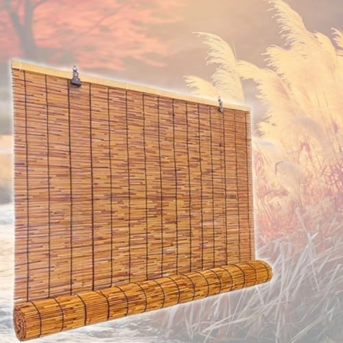 Bambus Rollo Jalousine Senkrecht Außenrollo 50-150cm Breit Küche Sichtschutz Rollo Mit Lifter Für Terrasse Dach Beschattung Verkohlung Seitenzugrollo Vorhang(60x110cm)