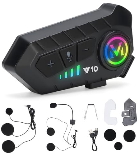 HISUEKIG 5.3 Motorbike Helmet Bluetooth Headset, Intercom Motorcycle Helmet Speakers, Motorbike Accessories with Soft/Hard Mic and Dual Noise Cancelation, Compatible with Full Face, Half