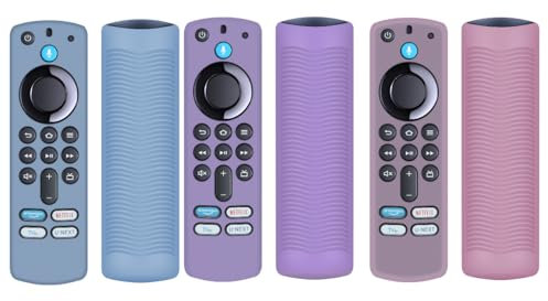 (3 Pack) CLVIZCXOM Silicone Remote Cover Fit for s-tick 3rd Gen with Alexa Voice Remote 4K, F-ire TV Cover, Anti Slip Shockproof Silicone Protective Case(Glow Navy Blue + Glow Purple + Glow Pink)