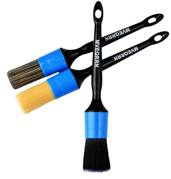 MVEQRRN 3pcs Car Detailing Brush Set,Boars Hair Detailing Brush Blue | Ultra Soft Car Detailing Brushes for Air Vents,Leather Seats,No Scratch Auto Detail Brushes for Interior Exterior