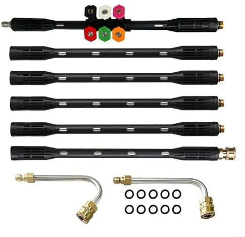 NEWFUN Rallonge de Nettoyeur Haute Pression Avec 6 Embouts de Buse de Pulvérisation, Lance de pulvérisation 4000 PSI avec Raccord Rapide 1/4 pouce, Embout pour Nettoyage de Gouttières, Tige Courbée