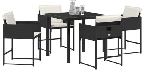 vidaXL Garten Essgruppe 5 pcs Schwarz Poly-Rattan, Essgruppe für Garten und Terrasse, modernes Möbel, robuster Polyrattan Lounge-Satz, Stahl