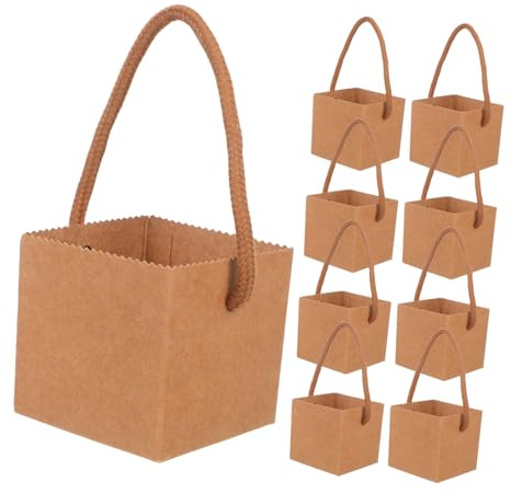 Veemoon 50pcs Green Plant Paper Bag Handle Kraft Succulent Wrap Bags for Floral Bouquets and Potted Plants