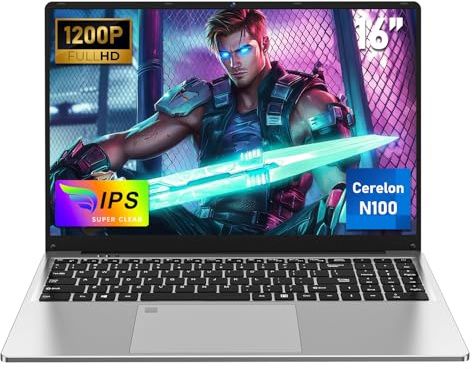 NAIKLULU 16 Pulgadas Ordenador Portatil Processor N100 (1,0 a 3,4GHz), RAM 16GB SSD 1TB Laptop 2026 Computadora Pc Portatil Notebook/Teclado Completo Retroiluminado/1920x1200P/Webcam