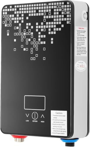Calentador de agua eléctrico mini 6500 W 220 V, con pantalla LED y protección IPX24, agua caliente instantánea para ducha, cocina, lavabo, compacto, montaje en pared, incluye cabezal de ducha