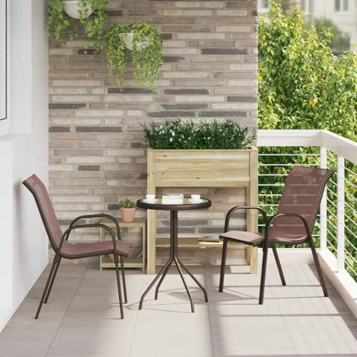 QZZCED Gartenstühle, stapelbar, 2 Stück, braunes Textilene, Set für den Außenbereich, wasserdicht und atmungsaktiv, mit robuster Stahlstruktur, ideal