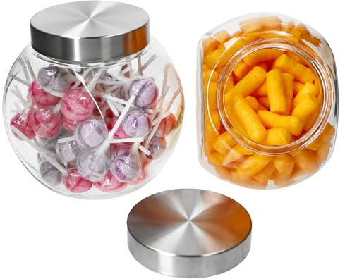 MamboCat 2er Set Dora Keksglas I 2L I Glasdosen mit Metall-Schraubdeckel I platzsparende, kippbar & stehend I große Öffnung I Bonbonniere & Vorratsgläser für Kekse & Snacks