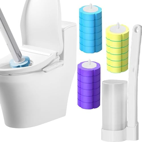 AIPWEYT Store Kit de brosse WC jetable avec support mural, 18 recharges d'éponge de nettoyage et nettoyant pour toilettes, lavabo et baignoire