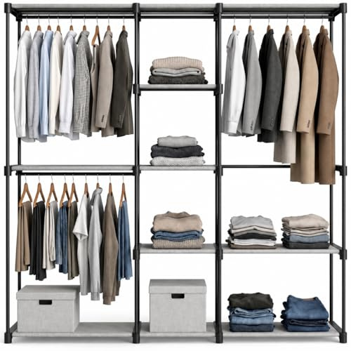 Pincho Burro Ropa, Armario de Tela, Armario Ropero Portatil para Ropa, Armario Tela, Organizador de Ropa, Vestidor Abierto, Closet Organizer, Perchero Burro Ropa Colgador Ropa - 182 x 43 x 182 cm