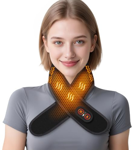 Cordless Neck Heating Pad with Massage 3000mAh Portable Neck Warmer Pain Relief, Heated Wrap 3 Heat & Massage Setting Heat Therapy Soothing Warmth Soreness Stiffness for Women Men