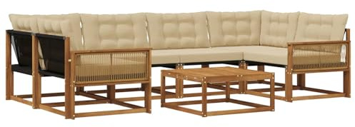 vidaXL Outdoor-Sofagarnitur mit Kissen 7 pcs Natur und Beige, Garten, modernes Outdoor-Sofa, gemütliches Möbel, langlebige Lounge, perfekte Terrasse-Sitzgruppe