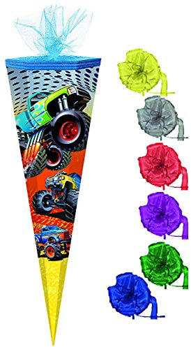 alles-meine.de GmbH Schultüte - Monster Truck - Auto - 85 cm - eckig - incl. Schleife - Tüllabschluß - Zuckertüte - mit/ohne Kunststoff Spitze - Markneukirchen - für Jungen..