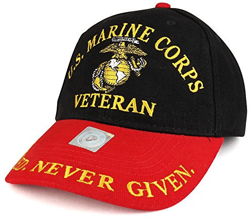 Armycrew Offiziell lizenzierte US Marine Corps Veteran bestickte Baumwoll-Baseballkappe, Schwarz Rot, Einheitsgröße
