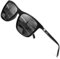 AKRAY Rechteckig Sonnenbrille Herren Polarisiert Fahrerbrille UV400 Schutz CAT 3 für Outdoor Sport A387 (Gestell: Schwarz Gläserfarbe: Grau)