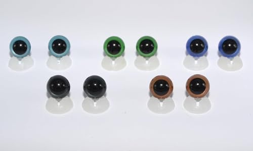 celloexpress 15mm GLASS LIKE Mixed Pack 1 Eyes with Plastic Backs - Safety Eyes for Soft Toy or Teddy Bear Making - Pack of 5 Pairs