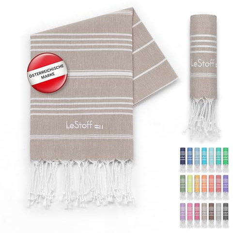 LeStoff Premium Hamamtuch 50 x 100 cm – 100% Bio-Baumwolle, Vorgewaschen, Nachhaltig, Leicht, Kompakt, Saugstark & Schnelltrocknend - Handtuch für Bad, Gäste, Gesicht, Sport, Reise, Camping (Beige)