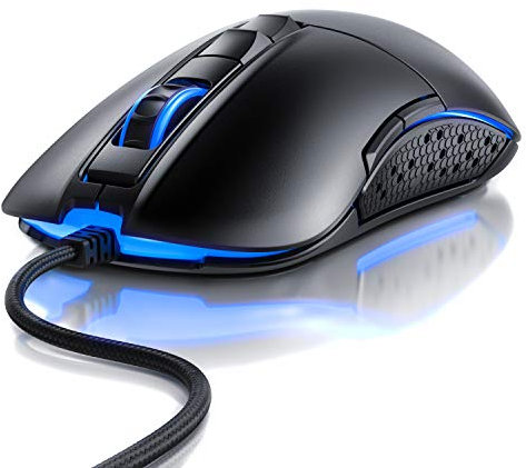Titanwolf - Gaming Maus für Rechts- und Linkshänder - Mouse Flawless Pixart 3310 Sensor - 5 DPI-Stufen - 5 Benutzerprofile - 9 programmierbare Tasten - RGB Illumination - 50-5000 DPI