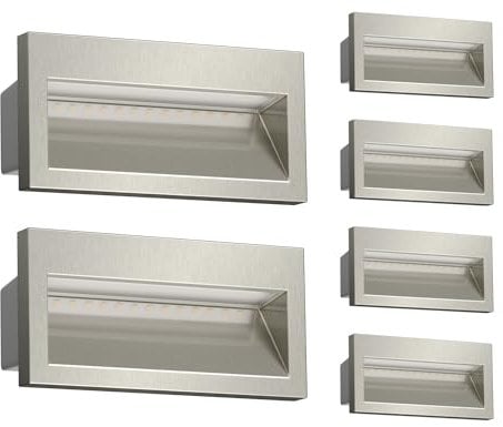 ledscom.de 6 Stück LED Wandeinbauleuchte NOLA, Downlight für außen, IP54, aluminium glänzend, 140 x 70mm, warmweiß