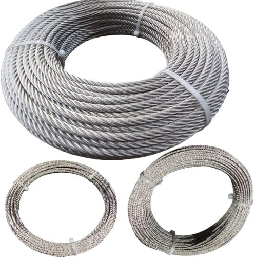 Cavo in acciaio inox A4-316 (speciale per esterni) 7 x 7 fili fili, qualsiasi diametro e lunghezza da scegliere, fai da te, guardia corpo, giardino, terrazza (corona 20 metri, Ø 8 mm)