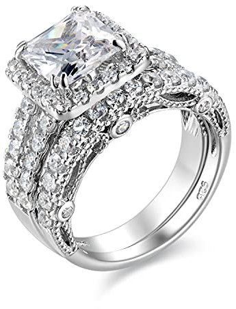 SHELOVES 4Ct Bridal Rings Set Engagement Wedding Rings for Women 925 Sterling Silver Princess AAAAA Cubic Zirconia Sz N