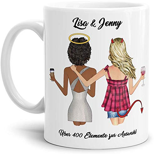 Personalisierbare Tasse - Beste Freundinnen - zum selbst Gestalten mit Spruch und Wunschnamen als anpassbares Geschenk für die Beste Freundin - Weiss, 300 ml