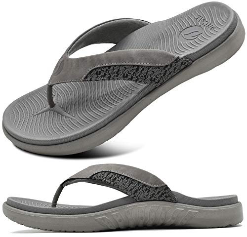 ONCAI Flip Flops for Men,Comfort Orthotic Beach Sport Athletic Soft Arch Support Thong Sandals with Yoga Foam Grey Size 8