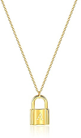 MOMOL Initial Lock Necklace for Women, 18K Gold Plated Stainless Steel Padlock Letter Necklace Personalized Name Neckalce for Girls