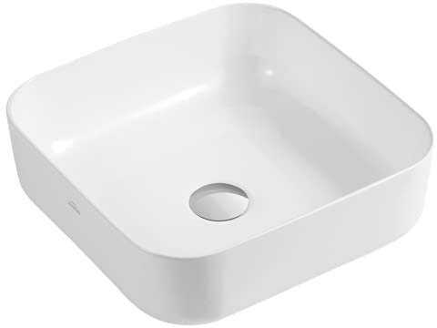VBChome Waschbecken 39 x 39 cm Keramik Weiß Oval Waschtisch Handwaschbecken Aufsatzwaschbecken Waschschale Gäste WC