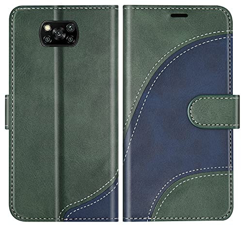 BoxTii Coque pour Xiaomi Poco X3 NFC/Xiaomi Poco X3, Portefeuille Etui en Cuir PU, Magnétique Protection Housse Coque pour Xiaomi Poco X3 NFC/Xiaomi Poco X3, Vert