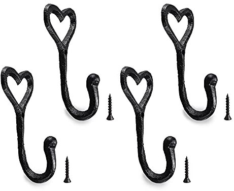 Ganci Appendiabiti, 4 Pezzi Bancio Appendiabiti Retro, Gancio a Forma Di Cuore, con Viti, per Bagno, Cucina, Ufficio, Vestiti, Borse, Asciugamani, Camera Da Letto