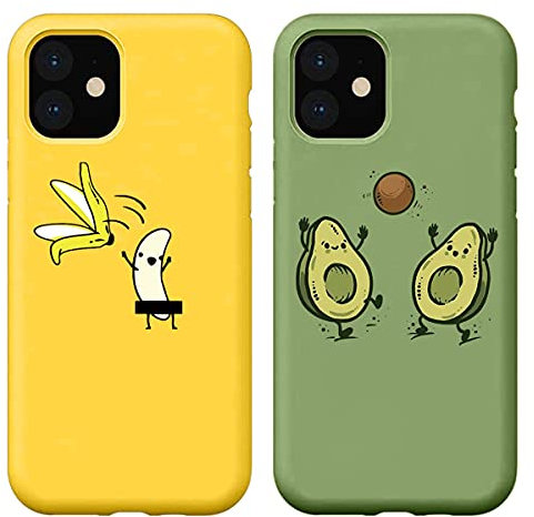 Yoedge 2 Stück Handyhülle für Apple iPhone 14/ iPhone 13 6,1 Hülle mit Muster, Weiche TPU Silikon Schutzhülle Con Motiv Aesthetic, Stoßfeste Case Cover für iPhone14 / iPhone13, Avocado Banane