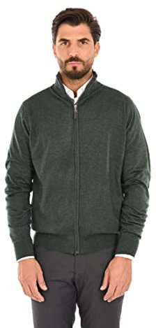 Ciabalù Cardigan Uomo con Zip Lana e Cashmere Maglione con Cerniera Collo Alto (Verde, XL)