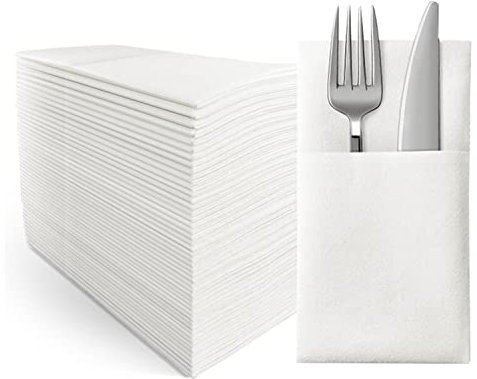 Jinyudome Leinen-Textur Servietten mit Bestecktasche - 40x40 cm Airlaid Einwegtableware (50 Stück) - Vorgefaltet & Rissfest für Hochzeiten, Veranstaltungen & Events